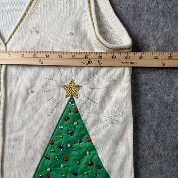 Holiday Christmas Ugly Sweater Vest Women's Large White Embellished Button Front - Picture 7 of 9